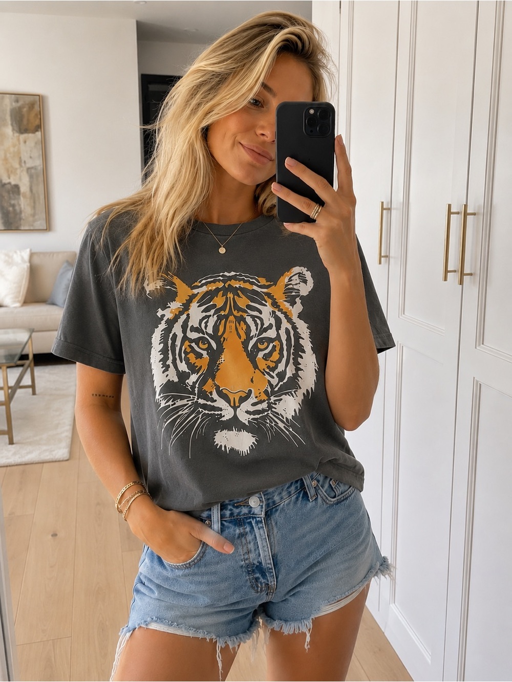 Charcoal Tiger Graphic Tee - Women's Casual Top
